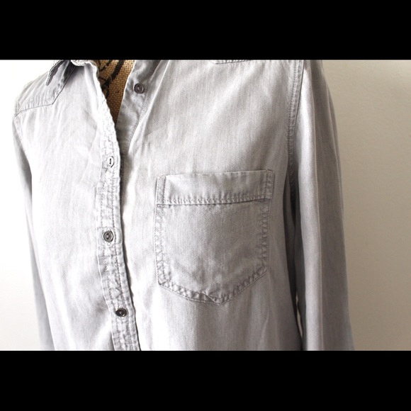 Zara Basic Z1975 Denim Small Grey Long Sleeve Button Down Top - Picture 5 of 9